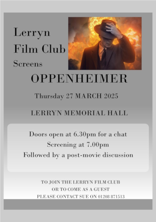 Lerryn Film Club  Screens  Oppenheimer